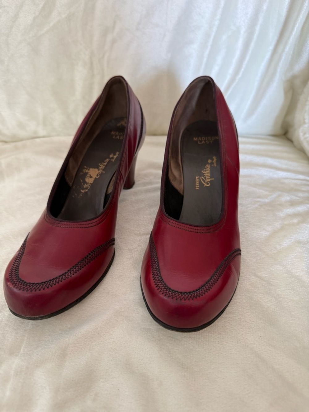 Madison West Red Leather Mid-Heel Pumps